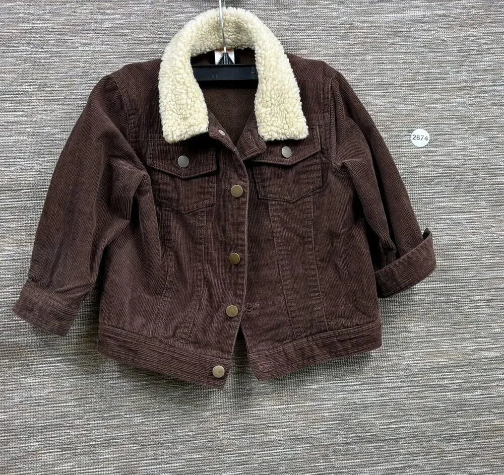 Gymboree Corduroy Jacket Kids 3T Brown Sherpa Collar Snap Front Lined Fall